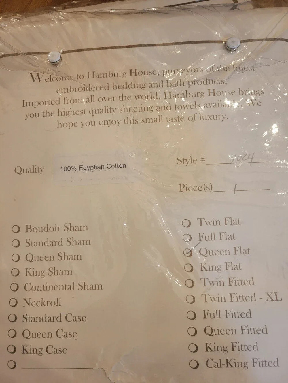 Hamburg House Custom Embroidery Flat Sheet QUEEN Egyptian Cotton
